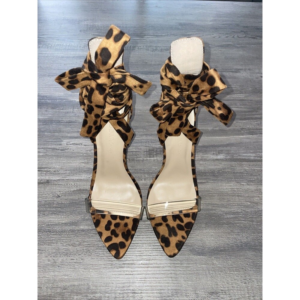 Wild Diva Lounge Morrina-01 Leopard Clear Strap Lace Up High Heels Size 8 - Picture 1 of 8